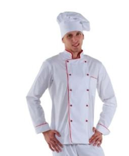 Куртка шеф-повара белая мужская с длинным рукавом на манжете (отделка бордовый кант) (Размер46)