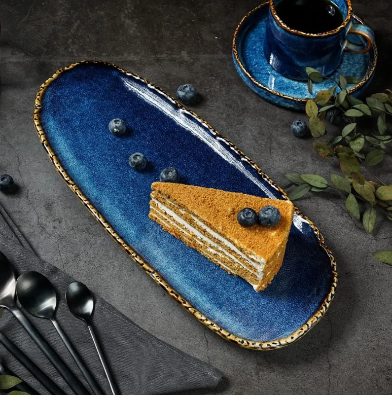 Блюдо овальное 35*15 см,фарфор,серия "Aqua Blue" P.L.