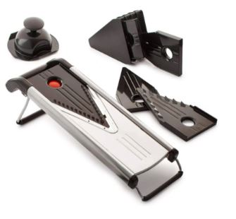 Мандолина (овощерезка) 42*13 см. с 4-мя насадками и толкателем, нерж. и пластик MGsteel /1/