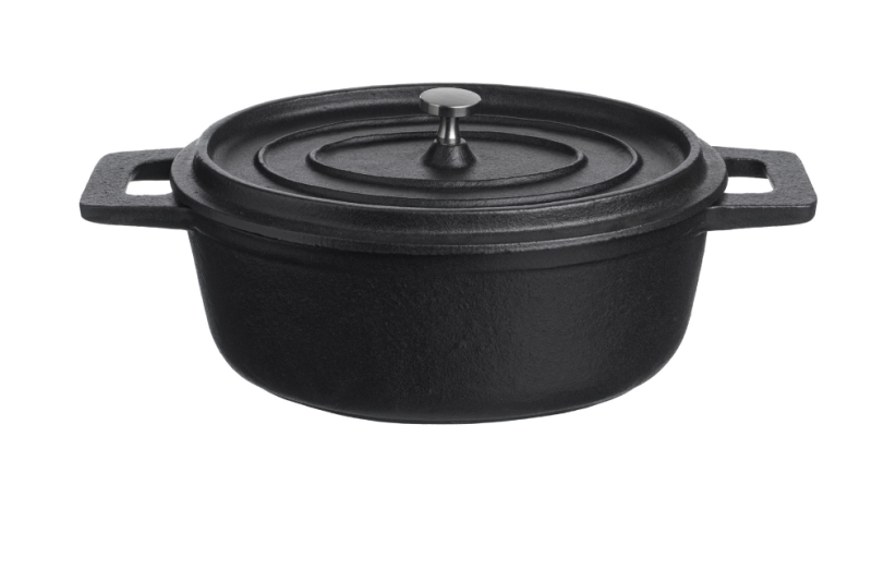 Кастрюля для запекания 800 мл. 180*140 мм. h=70 мм. с крышкой, черная, чугун