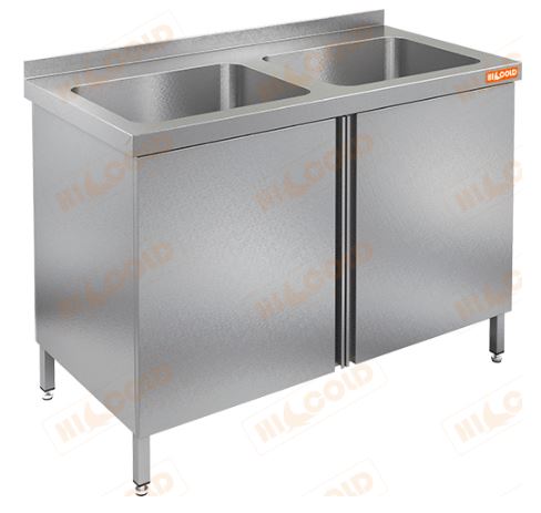Стол производственный с распашными дверцами и моечными ваннами HICOLD НСЗ2М-12/7Б