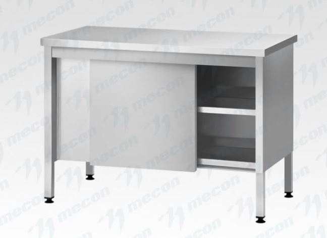Стол производственный закрытый СПЗп - 1400*700*860 "Profi Inox",борт, двери-купе, полка сплошная