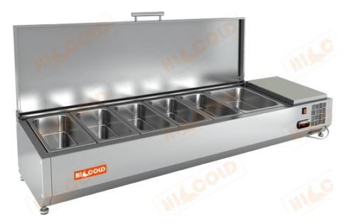 Настольная охлаждаемая витрина для ингредиентов HICOLD VRTU 1485 c крышкой (5 x GN1/3 + 1 x GN1/2)