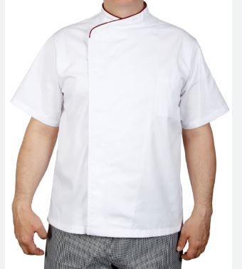Куртка шеф-повара премиум белая рукав короткий отделка бордовый кант 52р,