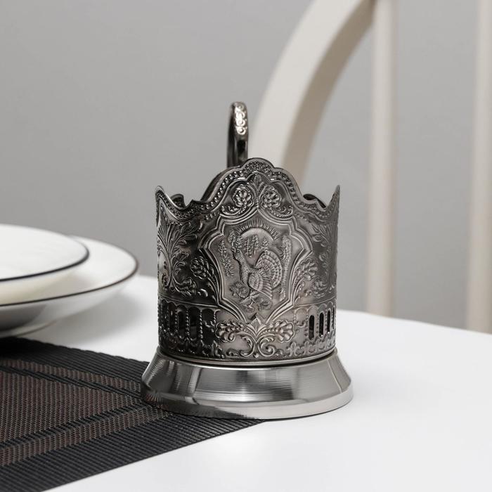 Подстаканник «Глухарь», никелированный, с чернением