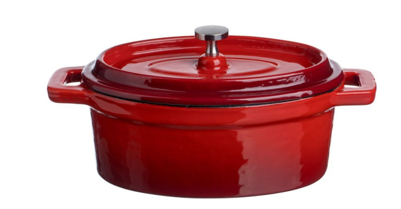 Кастрюля для запекания 450 мл. 150*100 мм. h=70 мм. с крышкой, красная, чугун /1/