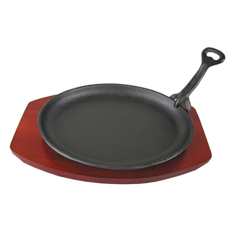 Сковорода чугунная овальная, 24*18 см, на деревянной подставке бордового цвета