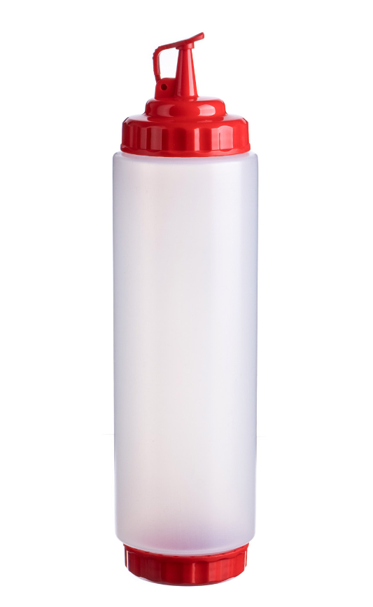 Емкость для соуса 1000 мл. d=75 мм. h=295 мм. c 2 крышками, широкая прозрачная, крышки красные