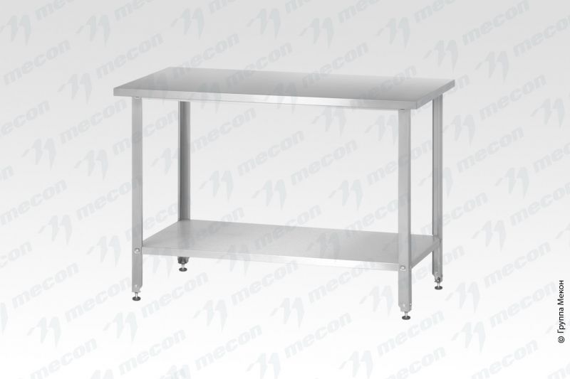Стол производственный Mecon СПРн - 1400*600*860 "Norma " борт, (полка сплош.; ножка угловая)