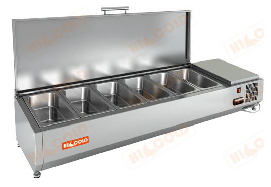 Настольная охлаждаемая витрина для ингредиентов HICOLD VRTU 1390 с крышкой (6 x GN1/3)