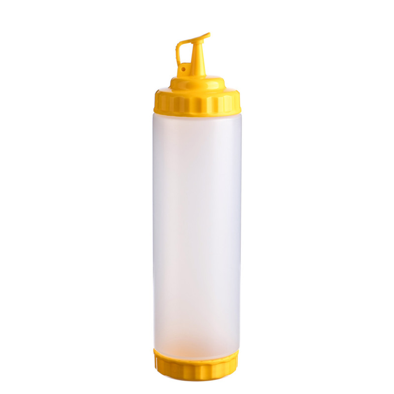 Емкость для соуса 750 мл. d=70 мм. h=270 мм. с 2 крышками, широкая прозрачная, крышки желтые GP