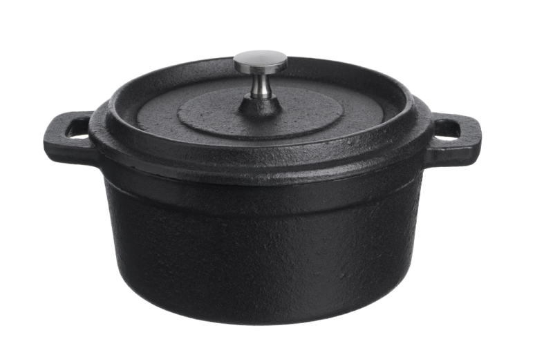 Кастрюля для запекания 550 мл. d=120 мм. h=80 мм. с крышкой, черная, чугун