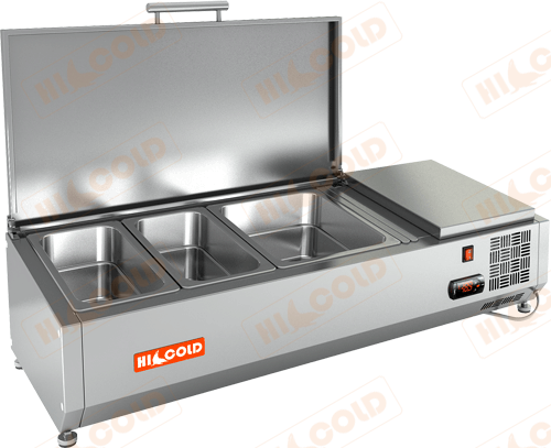 Настольная охлаждаемая витрина для ингредиентов HICOLD VRTU 1000 с крышкой (2 x GN1/3 + 1 x GN1/2)