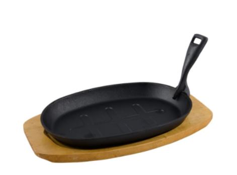 Сковорода 26,5*17,5 см. h=4,3 см. чугун. съемная ручка на дерев. подставке (MC2265) /1/12/