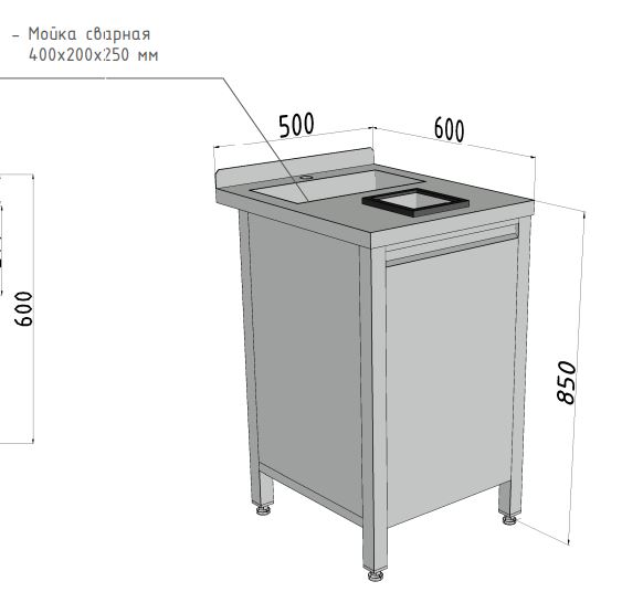 Ванна-тумба ВМТ-1, нок-бокс 180*170*95, откидной бункер для мусора, отв. д/смес, борт 500*600*850