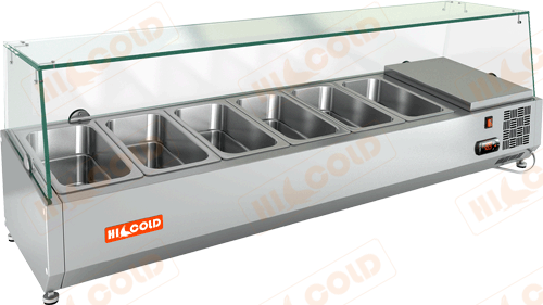 Настольная охлаждаемая витрина для ингредиентов HICOLD VRTG 1390 со стеклом (6 x GN1/3)