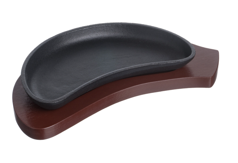 Сковорода порц. 21,5 см. h=4,5 см. 0,3 л. чугун. на дерев. подставке