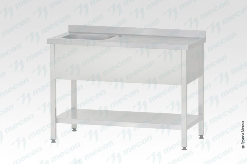 Ванна с рабочей поверхностью РПЦп - 1500*700*860 "Profi Inox" правая, 1 м/о 500*500*300, борт, отв.