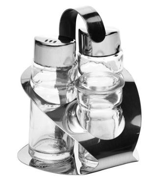 Набор д/специй соль, перец, стак. д/зубоч.; сталь нерж., стекло; H=110, L=85, B=90мм; серебрян.