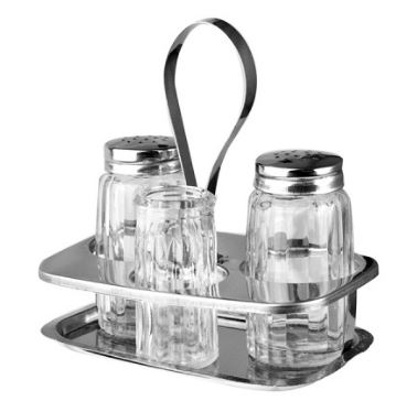 Набор д/специй соль, перец, стак. д/зубоч.; сталь нерж., стекло; 50мл; H=115, L=120, B=75мм; серебря