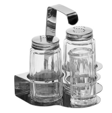 Набор д/специй соль, перец, стак. д/зубоч.; сталь нерж., стекло; H=100, L=85, B=100мм; серебрян.
