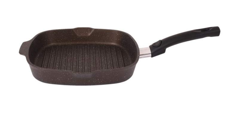 Сковорода-гриль квадратная 26х26 см со съемной ручкой, АП (кофейный мрамор),линия "Marble Induction"