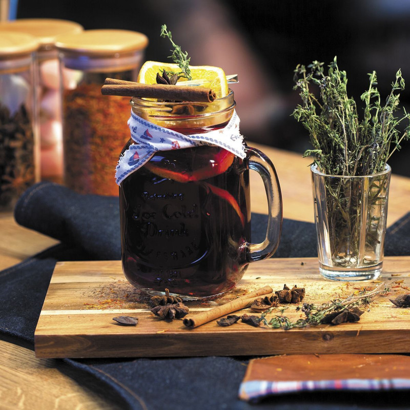 Банка (кружка) c крышкой и ручкой для подачи коктейлей, 450 мл