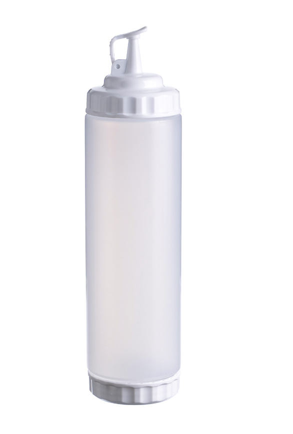 Емкость для соуса 750 мл. d=70 мм. h=270 мм. с 2 крышками, широкая прозрачная, крышки белые GP