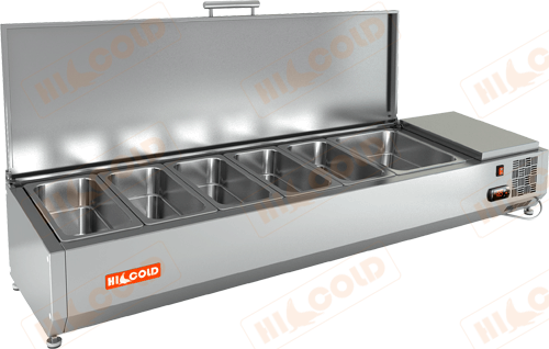 Настольная охлаждаемая витрина для ингредиентов HICOLD VRTU 1390 с крышкой (6 x GN1/4)