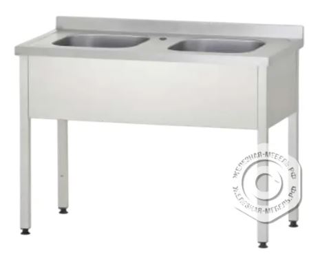 Ванна моечная ВМЦп 860х1500х600 «Profi Inox», 2 м/о 250х500х400, борт, 2 отв. д/смесит.