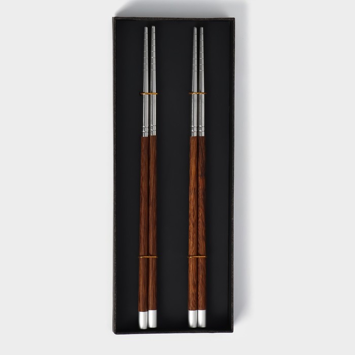 Набор палочек для суши Magistro 25 см, 2 пары, 304 сталь и дерево венге d=0,8 см 9945281