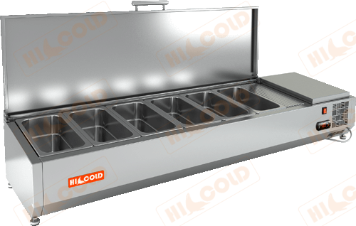 Настольная охлаждаемая витрина для ингредиентов HICOLD VRTU 1485 1/4 с крышкой (6*1/4)