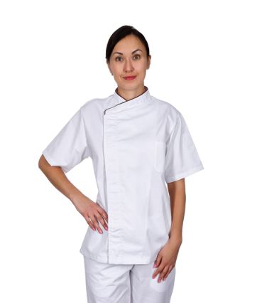 Куртка шеф-повара премиум белая рукав короткий (отделка бордовый кант) [00014] (Размер 44)