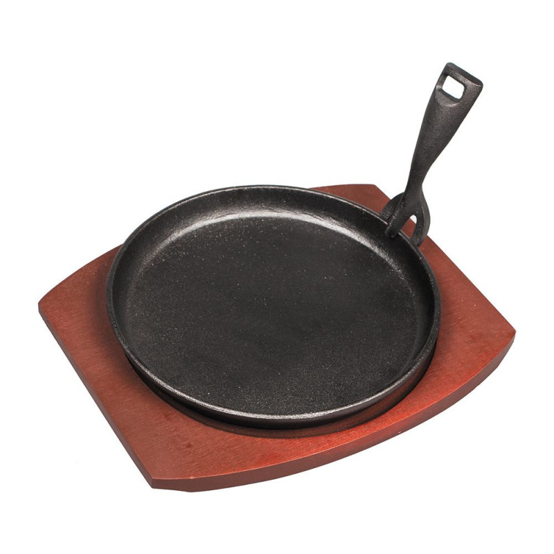 Сковорода чугунная круглая, 20 см, на подставке бордового цвета