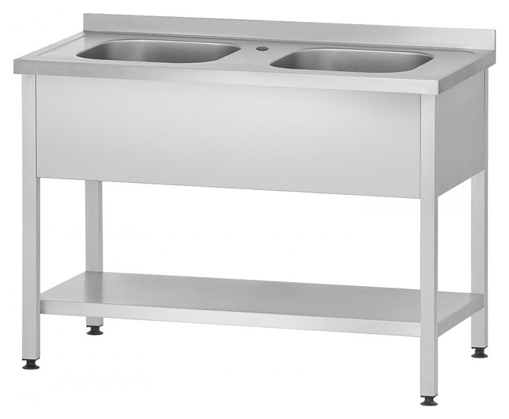 Ванна моечная ВМЦп - 1200*700*860 "Profi Inox", 2 м/о 500*500*300, борт, отв. д/смесит.